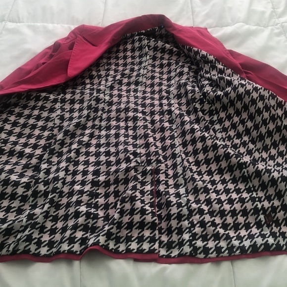 Bandolino Stretch rain trench coat in hot pink belt zipper pockets houndstooth - Picture 7 of 11